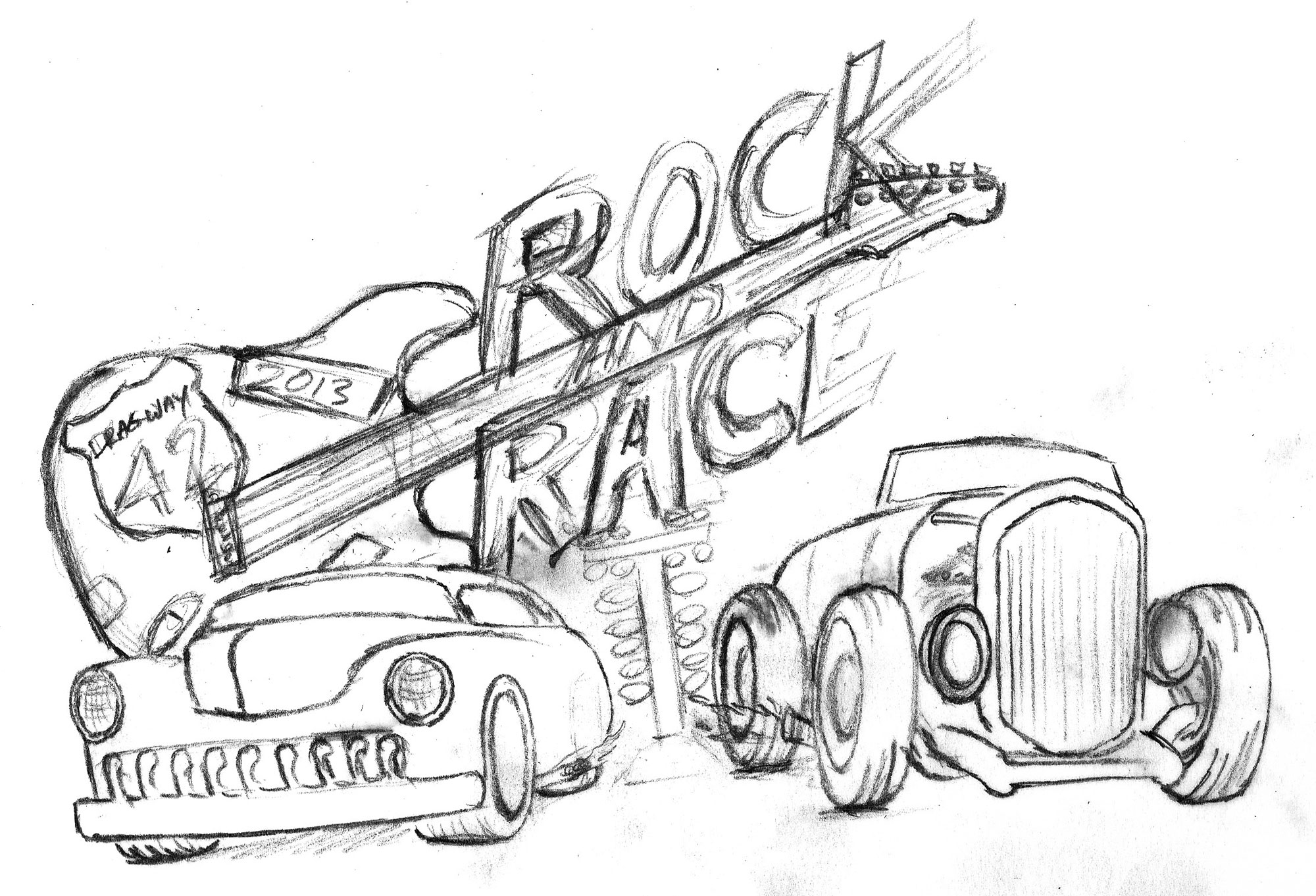 Original Sketch for Dragway 42 Rock and Race logo.